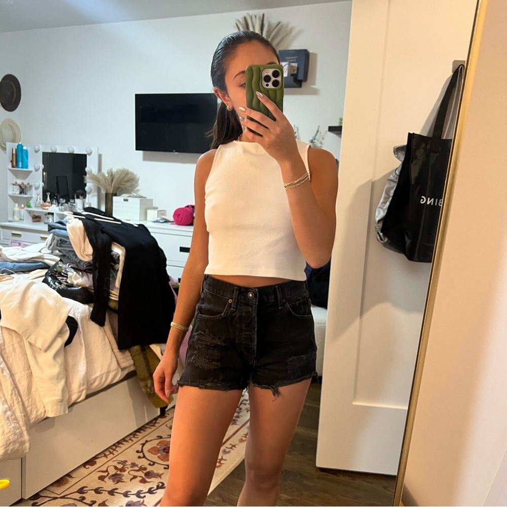 AGOLDE destroy black denim shorts